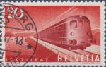 Switzerland 1947 train postage stamp cables partially missing