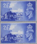 Great Britain 1948 Liberation of Channel Islands postage stamp flaw line across wheel