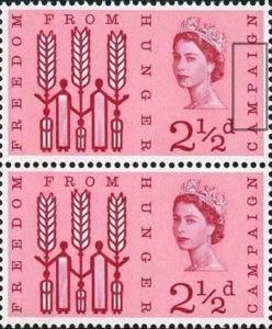 Great Britain 1963 Freedom from Hunger postage stamp plate flaw line over MPA