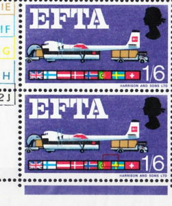 Great Britain 1967 EFTA postage stamp plate flaw broken frame