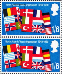 Great Britain 1969 NATO postage stamp plate flaw shade on Canada flag