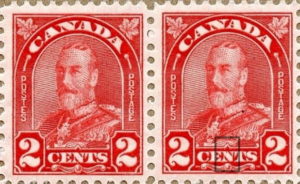 Canada George V postage stamp plate flaw dot on N