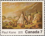 Canada 1971 postage stamp flaw stroke on tipi