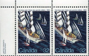 Canada 1984 tall ship postage stamp flaw double anchor hole