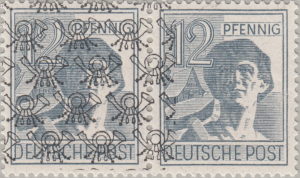 Germany 1948 pictorial issue inverted post horn overprint partially missing