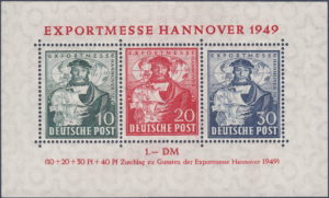 Germany 1949 Hannover fair souvenir sheet red phase shifted