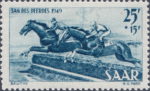 Saar 1949 horse racing postage stamp