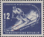 GDR DDR Germany 1950 postage stamp skiing variety