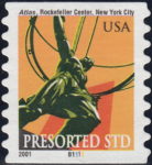 US 2001 postage stamp Atlas Statue 3520 plate B1111