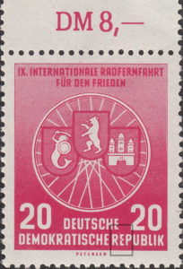 Germany 1956 DDR 522I Bicycle peace race stamp plate flaw