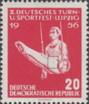 Germany 1956 DDR 533 gymnastics stamp plate flaw