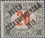 Hungarian postage due stamp overprint POŠTA ČESKOSLOVENSKÁ 1919