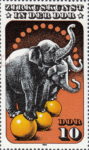 Circus art postage stamp of Germany elephant