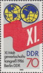 DDR 1986 postage stamp plate flaw World Trade Union Congress 3049I Tierra del Fuego missing
