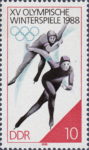 Germany DDR 1988 Calgary Winter Olympics speed skating postage stamp plate flaw 3141I