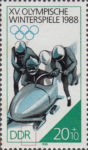 Germany DDR 1988 Calgary Winter Olympic bobsled postage stamp plate flaw