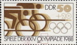 Seoul Summer Olympic games 1988 Germany postage stamp cycling plate flaw
