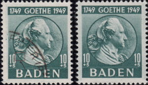 Baden 1949 Johann Wolfgang von Goethe postage stamp types