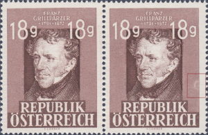 Austria 1947 Franz Grillparzer postage stamp plate flaw 802II