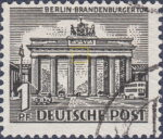 West Berlin 1949 postage stamp plate flaw Brandenburg Gate