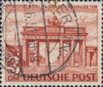 West Berlin 1949 3 DM Brandenburg Gate postage stamp plate flaw