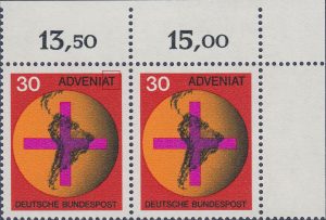 Germany 1967 Adveniat postage stamp plate flaw