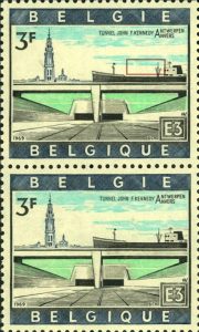 Belgium Antwerpen John F. Kennedy tunnel postage stamp variety