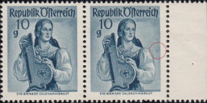 Österreich Trachten Briefmarke Gindl Plattenfehler