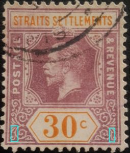 Straits Settlements postage stamp, King George V, Die 1.