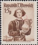 Österreich, Briefmarke mit Burgenland Trachten mit Plattenfehler.