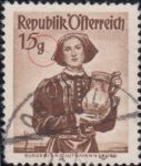 Plate flaw of Astrian stamp with national costume of Burgenland.