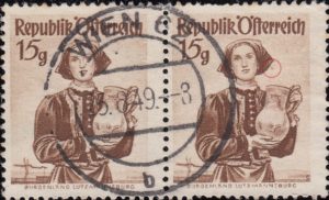 Austria, Burgenland - Lutzmannsburg national costume postage stamp.