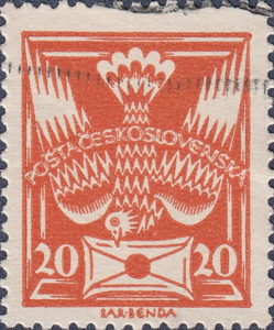 Czechoslovakia stamp Carrier Pigeon with letter 20 halerou Type 2