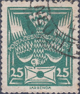 Czechoslovakia stamp Carrier Pigeon with letter 25 halerou Type 2
